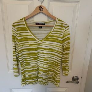 Peck & Peck Olive and White Striped women’s Long Sleeve Top size medium